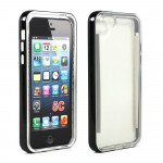 Wholesale Apple iPhone 5C Clear Gummy Bumper Hybrid Case (Black Clear)